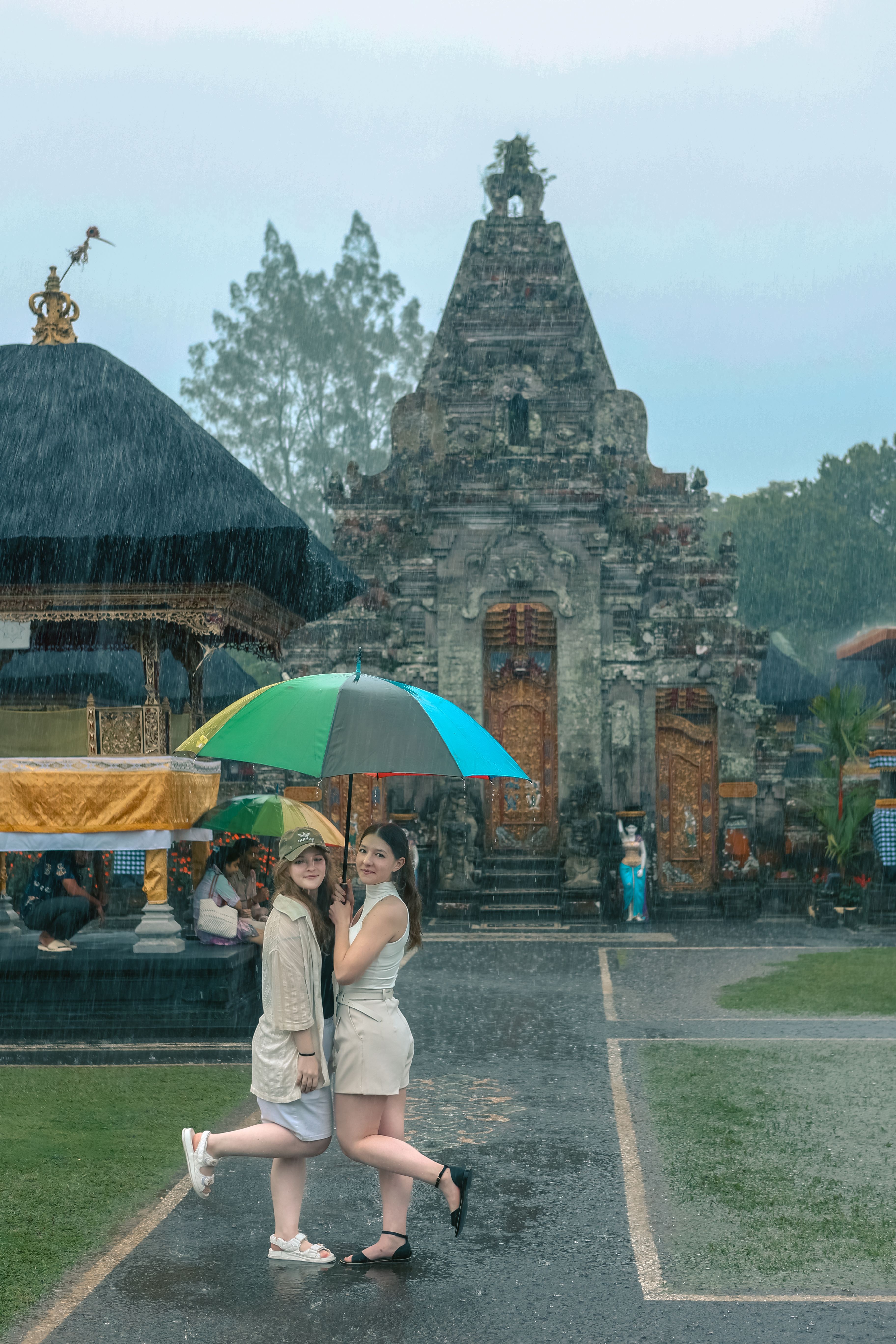 Bali rainy season with lush green rice terraces and dramatic skies
